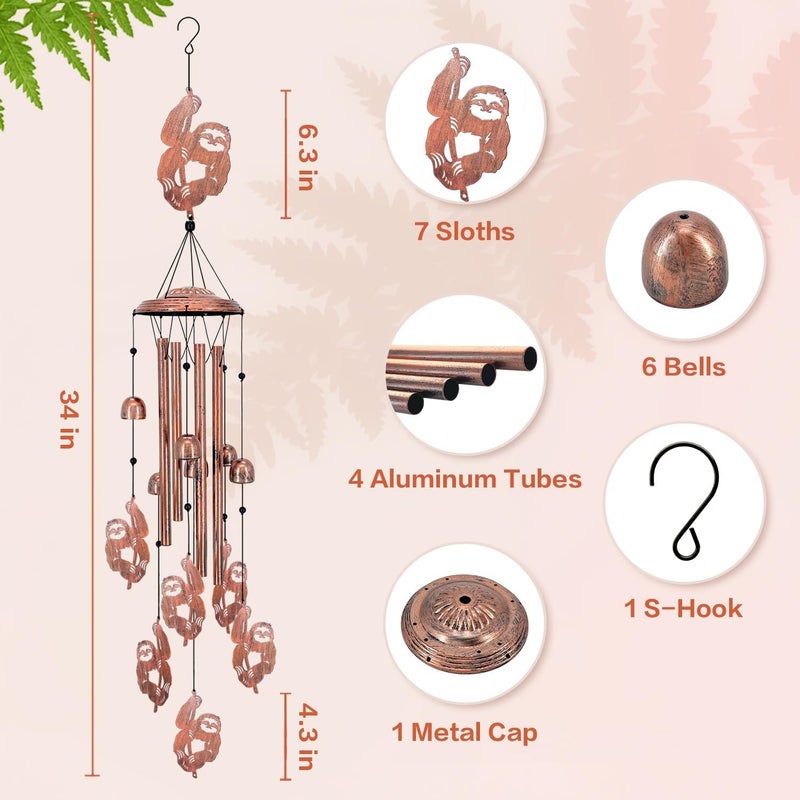 EZTZEN Sloth Wind Chimes Outdoor Sloth Gifts for Women/Men/Mom/Wife/Grandma Birthday Gifts Memorial Gift Metal WindChimes for Outside/Indoors, Lawn, Patio, Home, Porch, Yard Decor, Garden Decorations - Image 5